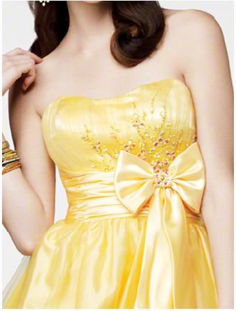 Yellow strapless ruffle mini dress for prom